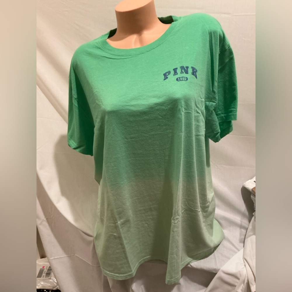 NEW VICTORIAS SECRET PINK CAMPUS TEE SHIRT DIP DYE SUPER SOFT XL